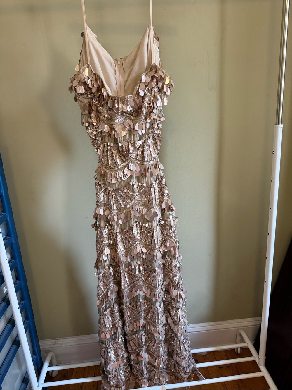 ASOS Champagne Sequin & Disc Embellished Backless Cutout Maxi Dress Tall - Picture 4 of 12